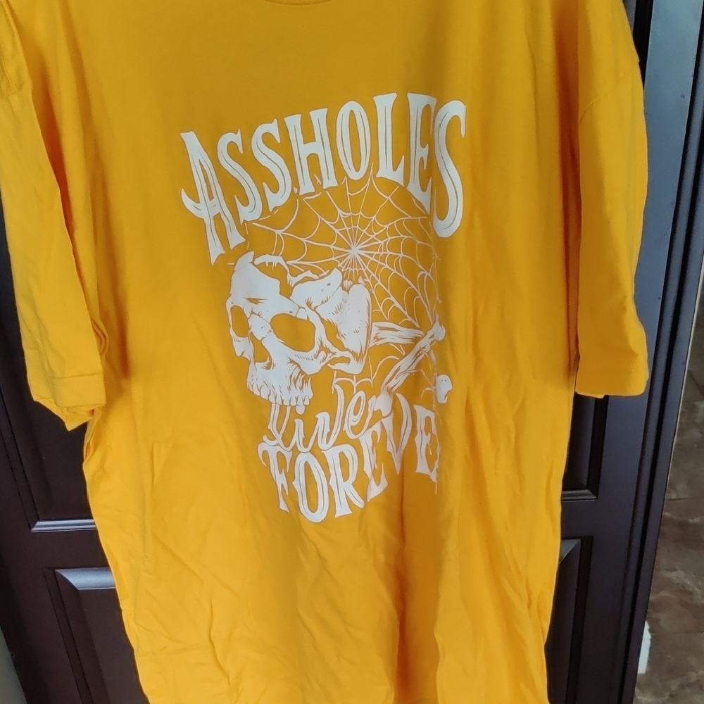 New 3XL American Apparel Yellow Graphic "Assholes Live Forever" Skull Design